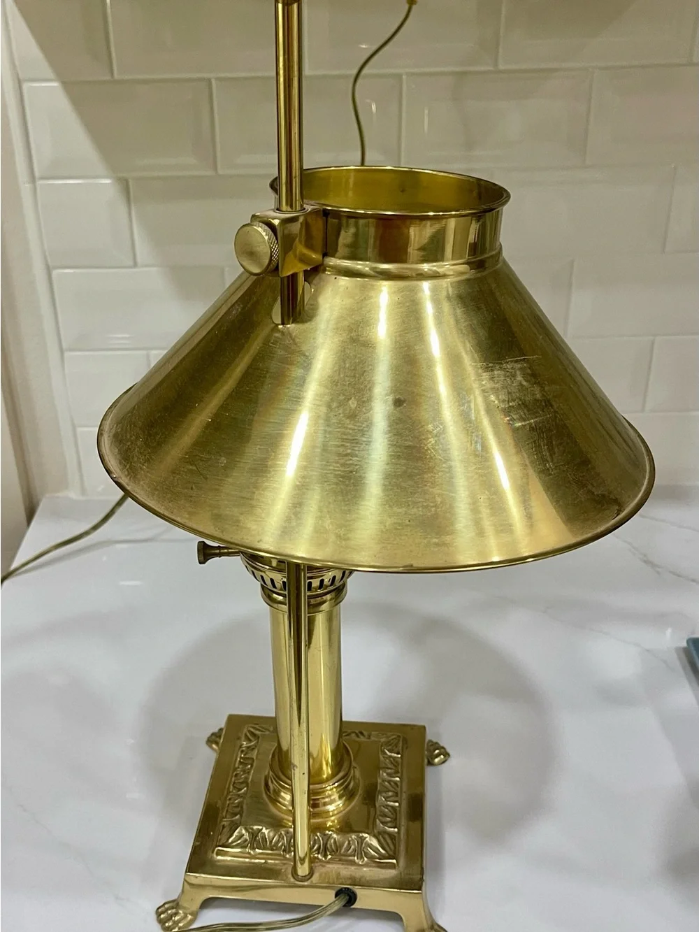 Brass Table Lamp Instanbul Adjustable Shade, Corded Knob, Orient Express Label